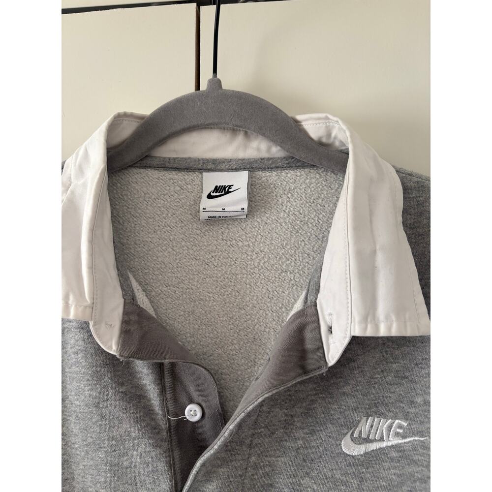 Nike Polo Sweatshirt Gray White Collar Pullover Fleece Logo Men’s Medium M - Picture 3 of 5